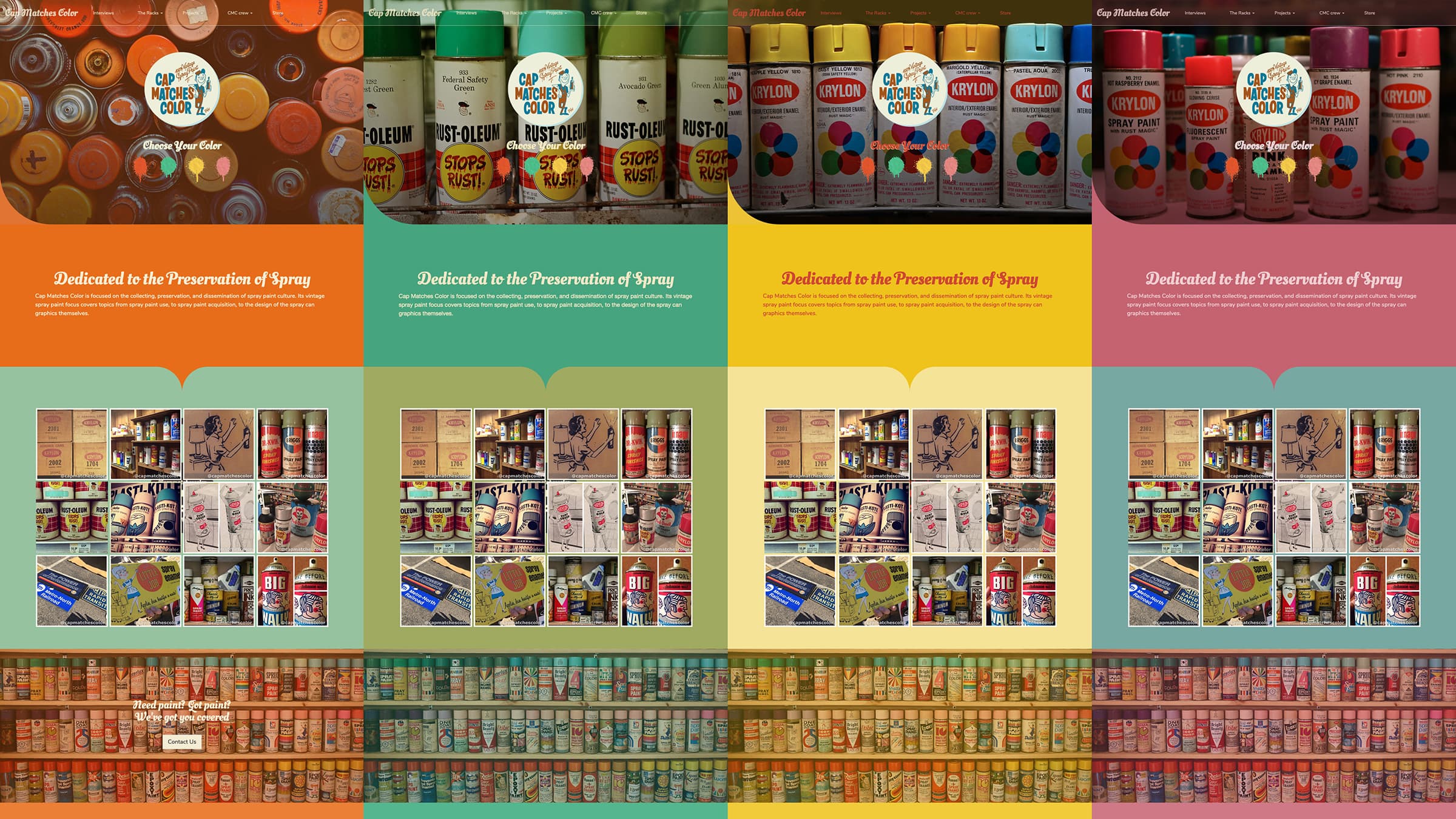 four versions of the cap matches color site